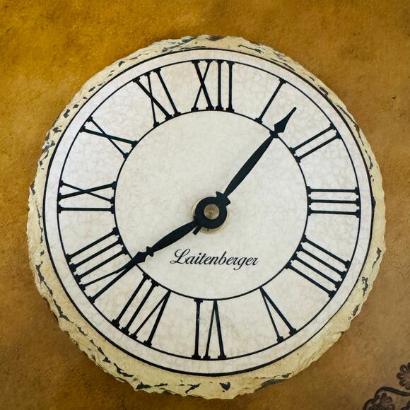 Laitenberger Stone Slate 6" Roman Numeral Battery Operated Round Clock w Stand - Picture 5 of 6